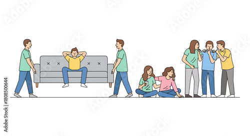 Friends Talking and Relaxing Illustration, Socializing and Gossip Conversation, Casual Home Gathering