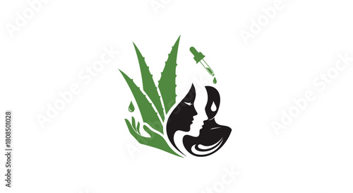 Organic beauty emblem with dropper, Aloe vera essence logo design, Abstract feminine skincare icon