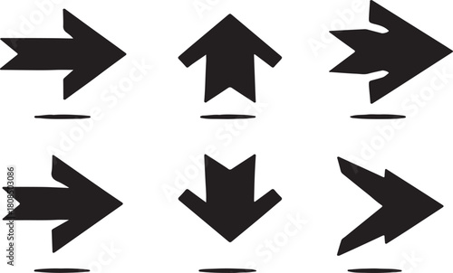 Free Download Collection of six textured black arrows pointing up down left and right isolated on white background. - GFXLoad