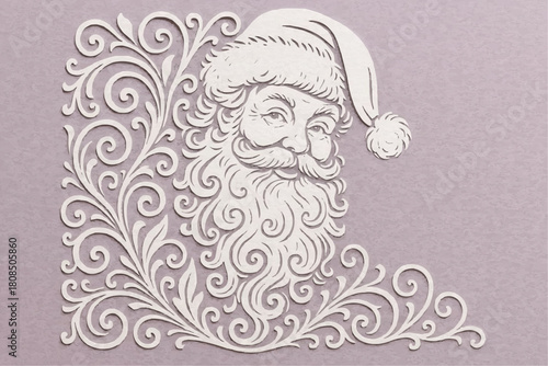 Vector Santa Claus stencil with intricate floral pattern. A decorative element for cutting, printing, and window decoration.