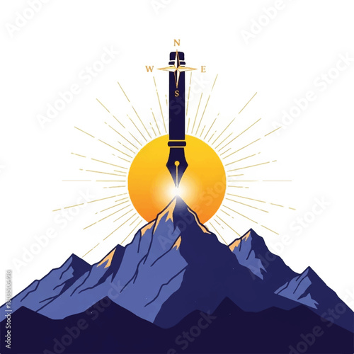 Elevated Storytelling A Fountain Pen Compass Guiding Creative Mountain Peaks