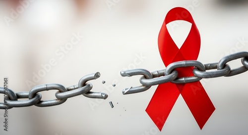 Red ribbon with broken chain, strong message against stigma and discrimination
