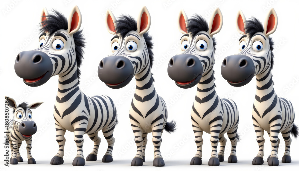Obraz premium Cute zebra cartoon smiling zebra baby zebra safari animal black and white stripes big eyes playful herd funny character happy mood