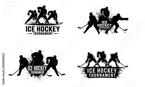 Ice hockey illustration set with player silhouettes and tournament design
