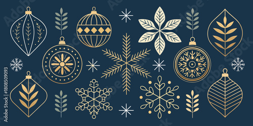 Vector  christmas  ornamental christmas decorations with snowflakes and baubles design