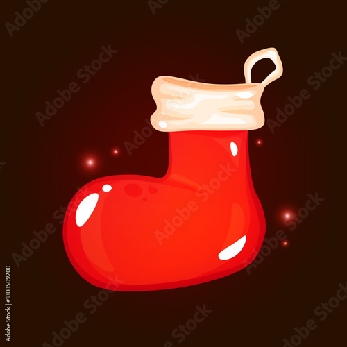 Game Christmas icon red sock. Perfect for Christmas events, rewards, and achievement systems. Suitable for seasonal interface updates for mobile games, casual games, and RPGs