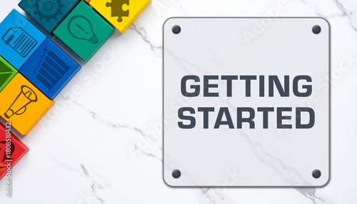 Getting Started Business Symbols Colorful Cubes Marble Text 