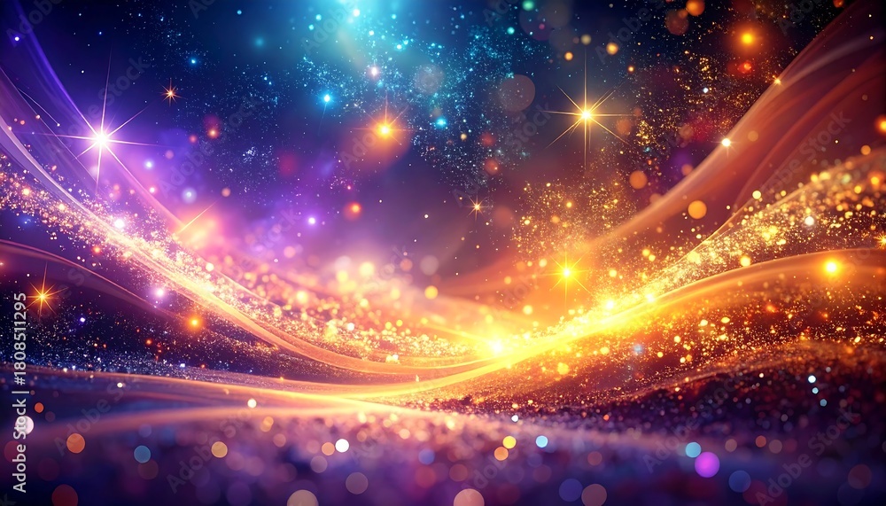 Fototapeta premium Celestial scene with flowing waves of light and sparkling dots