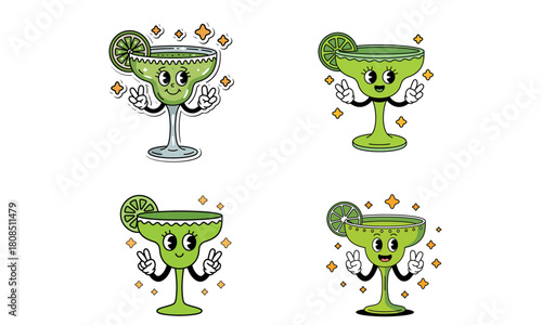 Cute margarita glass character set in fun colorful illustration style
