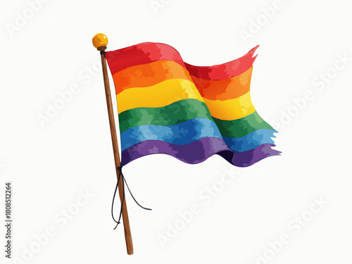 Minimalist rainbow Pride flag waving in vector watercolor style