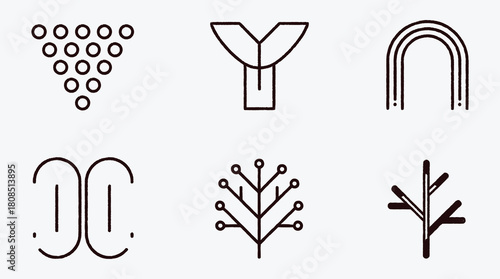 Minimalist Icon Set Featuring Geometric Shapes and Simple Lines for Modern Design