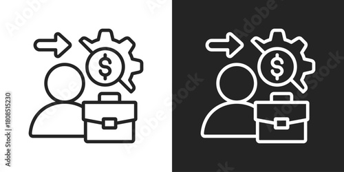 Business Management Icon In Black And White Line Style