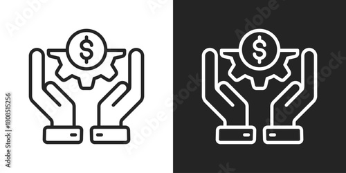 Financial Management Icon In Black And White Line Style