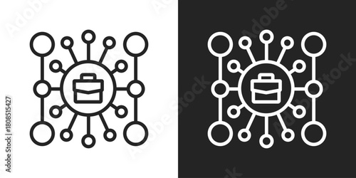 Business Network Icon In Black And White Line Style