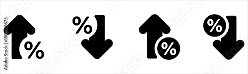 Visualize business growth with these dynamic percentage icons showing both increases and decreases in rates for presentations and reports now.