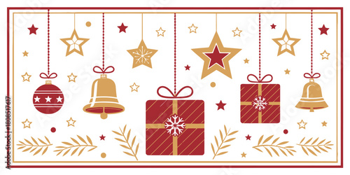 Vector  christmas  festive christmas ornaments and decorations hanging on display art