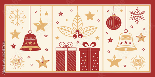 Vector  christmas  festive christmas design with bells gifts and holiday ornaments