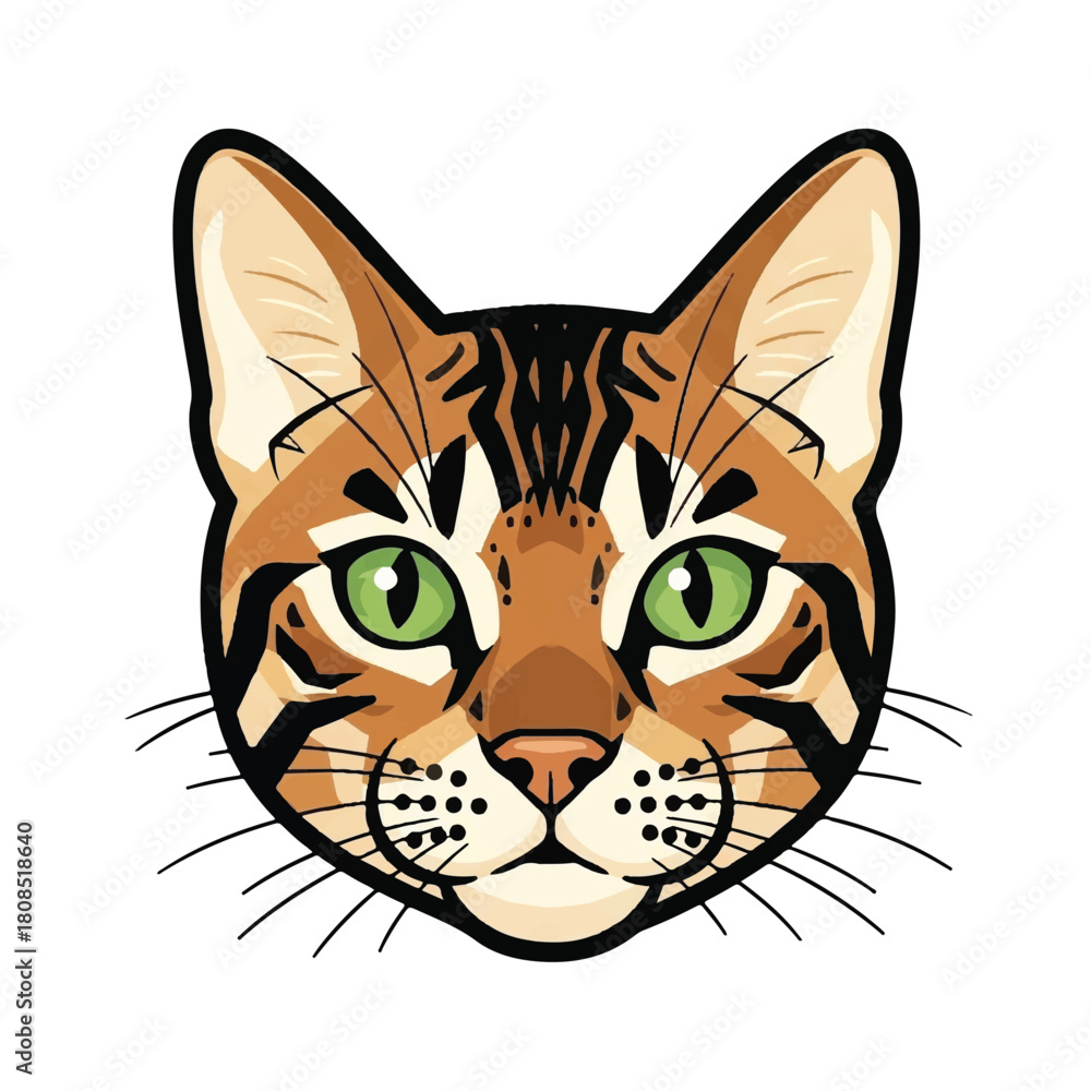Fototapeta premium Domestic Cat Portrait A Beautiful Bengal Feline Face with Striking Green Eyes