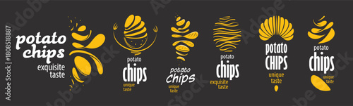 A set of vector hand-drawn potato chip logos