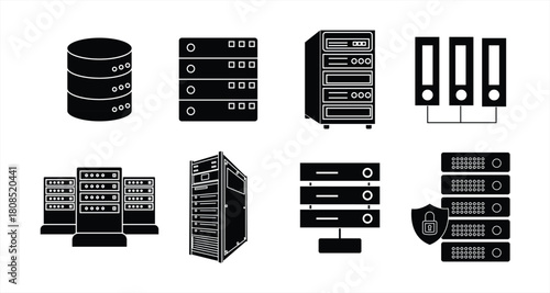 Data and server icon set. Data center icon, vector illustration