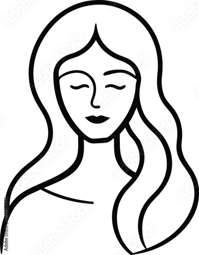 Dreamy abstract woman face line art on white transparent background