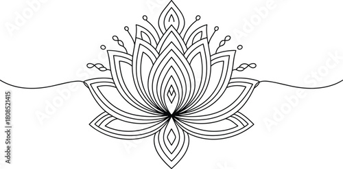 Black and white line art lotus flower symmetrical design