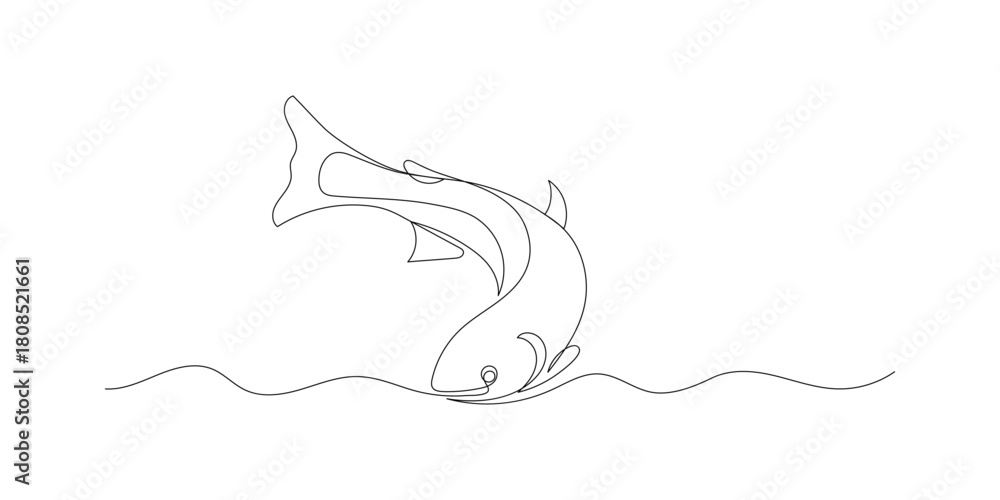 Fototapeta premium Continuous one line drawing of shark fish illustration