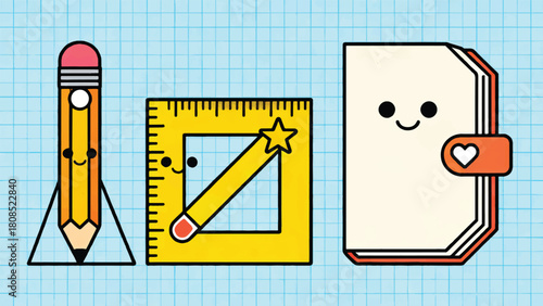 Cute Cartoon Character Stationery Design Illustration Vector Design Template