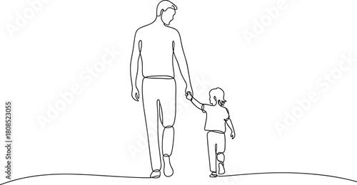 Father and child holding hands walking together family