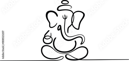 Black line art of Ganesha sitting in meditation Hindu god