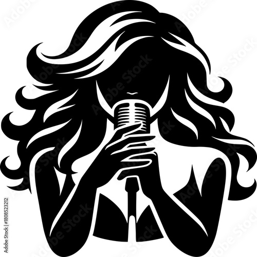 Silhouette Singer: A captivating silhouette of a female singer holding a vintage microphone, exuding an aura of mystery and musical passion.