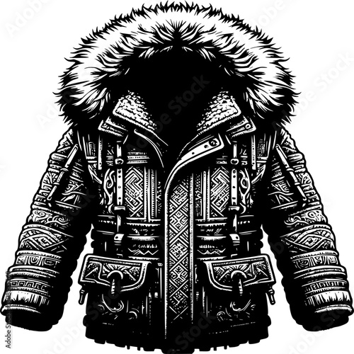 Warm Embrace: Intricate details adorn a classic winter coat, its fur-lined hood a promise of comfort, protection, and refined aesthetics.