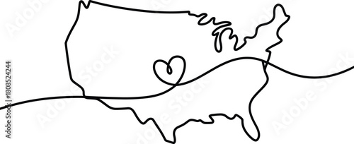 United States map outline with heart shape usa map