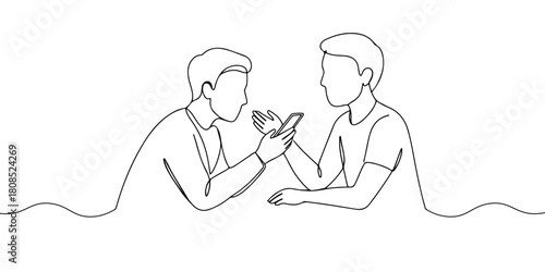 A single continuous line of a person holding a smartphone, symbolizing social change in the digital age, vector illustrator