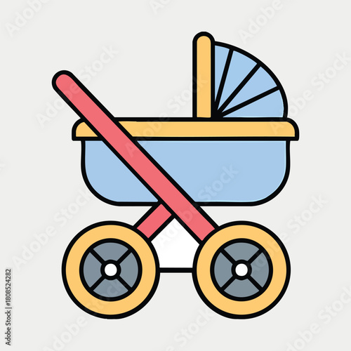 Vector illustration of a vintage baby carriage pram stroller icon