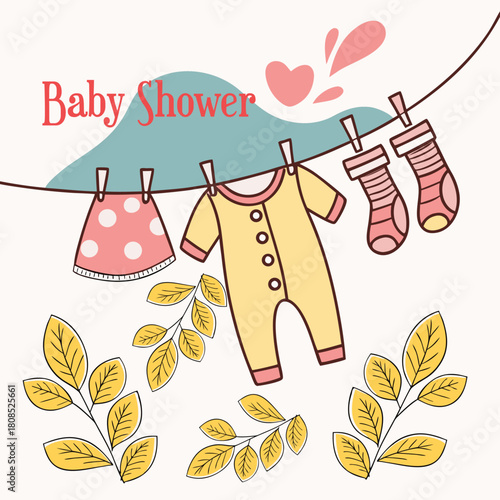 👶 Baby shower card vector illustration set with heart and gift design pattern