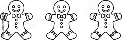 Three cute gingerbread men with bow ties isolated on