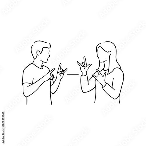 American Sign Language Two People Communicating with Hand Gestures in Black and White