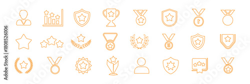 Award & Trophy cup icon big set. Winning icons collection. Outline Award symbols collection. Winner Medal Champion symbol. Silhouette style.