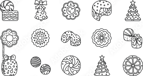 Assorted pastries and desserts including cakes, cookies, and pies isolated on