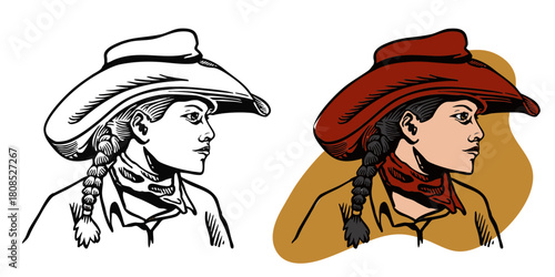 A vintage cowgirl hand drawn illustration