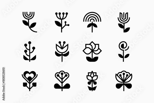 Set of geometric floral logo icon 