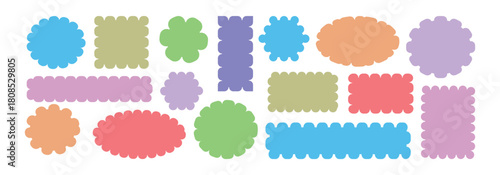 Colorful Geometric shapes with scallop and zigzag edges set. Isolated elements for design of text box, badge, Zig zag edge circle, square, rectangle, round shape collection.