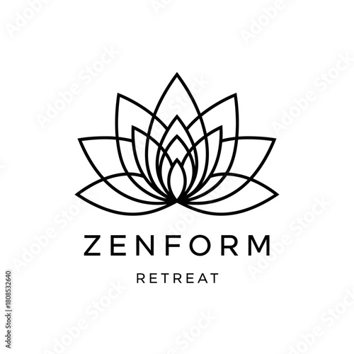 Elegant lotus flower logo for Zenform Retreat, symbolizing tranquility and spiritual growth.