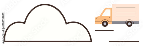 Delivery truck moving towards a cloud, symbolizing digital data transfer, logistics, and modern connectivity. Ideal for technology, storage, shipping, automation, cloud computing mobility simple
