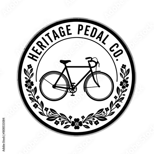Heritage Pedal Co. logo featuring a classic bicycle design within a floral wreath.