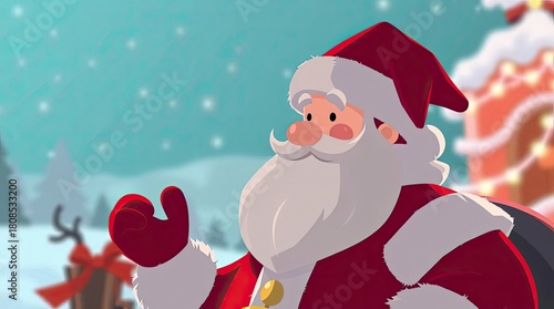 Modern Flat Design Santa Claus Cartoon with Dramatic Cinematic Composition
