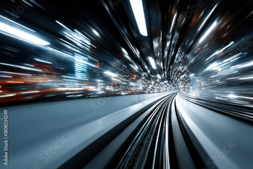 Dynamic abstract light lines forming a futuristic tunnel, technology and speed
