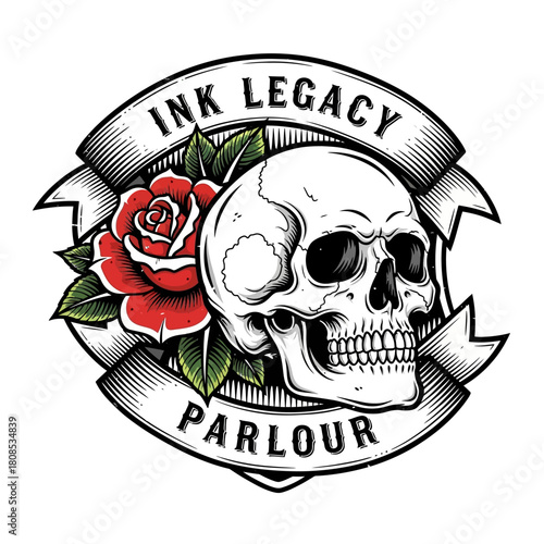 Skull and Rose Tattoo Parlour Emblem.
