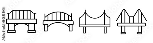 Collection of outline bridge icons representing various designs